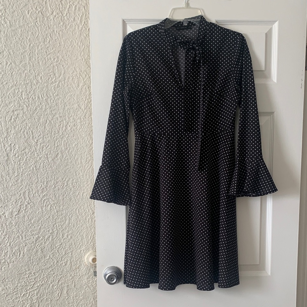 SHEIN Black Polka Dot Long Sleeve Fit-and-Flare Dress